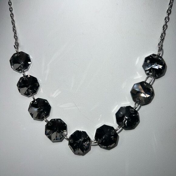 Gray Faceted Large Crystal Necklace - Picture 2 of 8